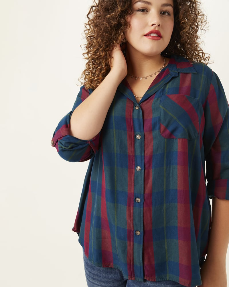Front of plus size Maxine Plaid Button-Down Shirt by Molly&Isadora | Dia&Co | dia_product_style_image_id:167750